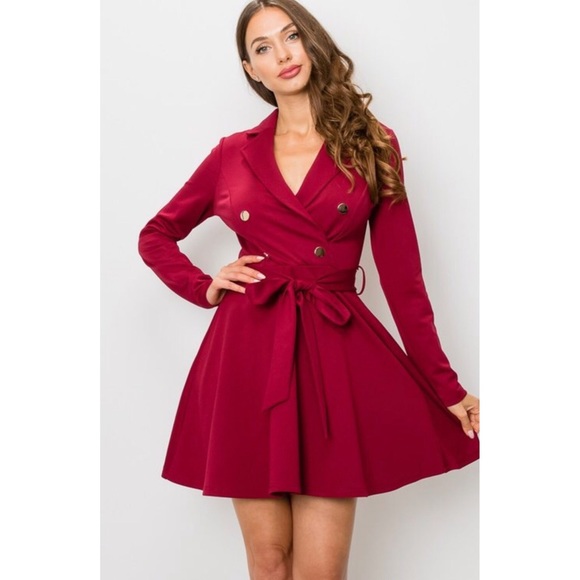 Jackets & Blazers - BLAZER DRESS - BURGUNDY